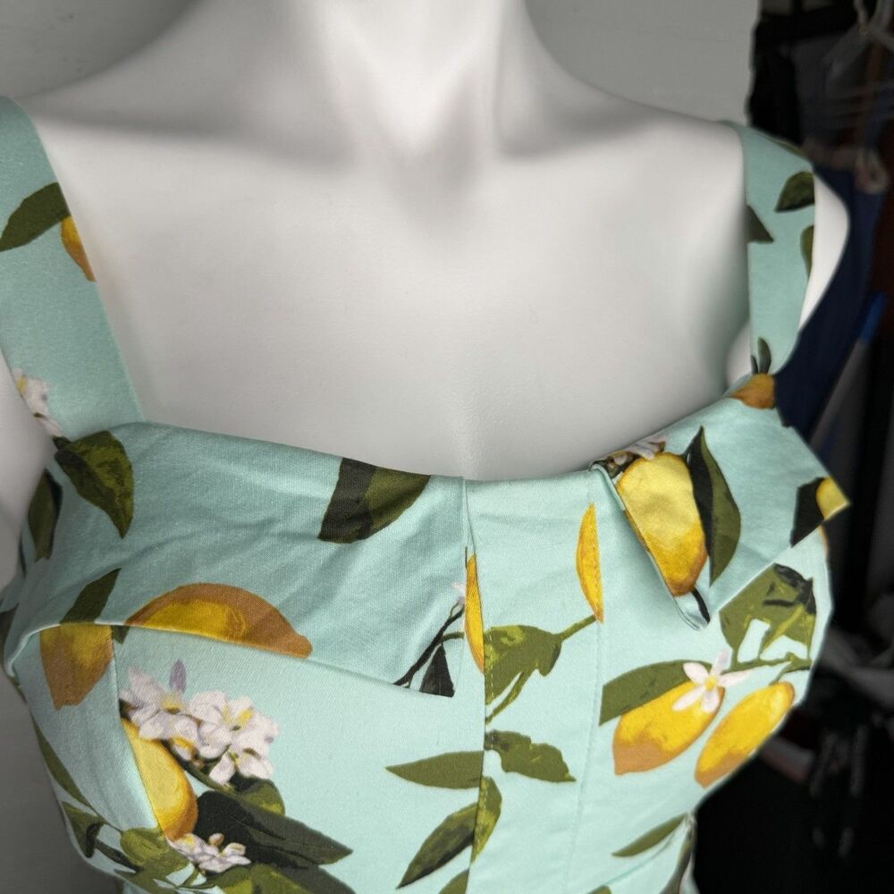 50s Retro Euro Summer Chetta B Lemon Print Dress 6 All over Fruit - Picture 6 of 8